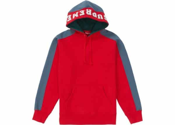 supreme paneled hooded sweatshirt red