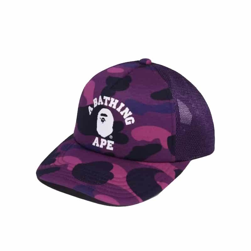 Bape College Trucker Hat Purple Camo - Front