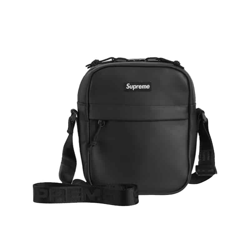 Supreme Leather Shoulder Bag Black Front