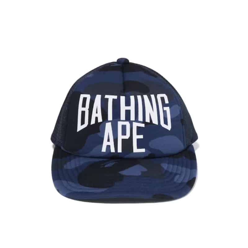 Bape NYC Logo Trucker Hat Blue Camo - Front