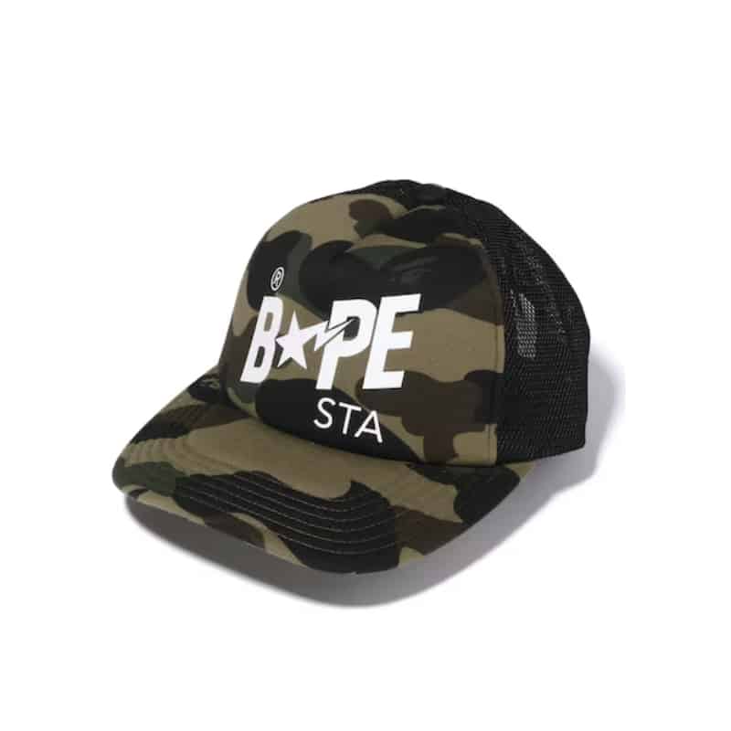 Bape Sta Logo Trucker Hat Green Camo - Front