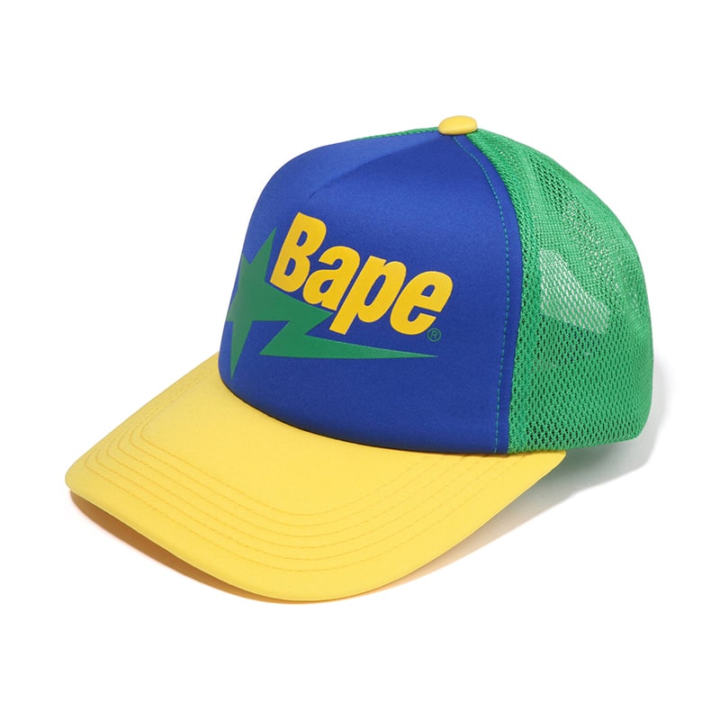 Bape Sta Logo Trucker Hat - Green/Yellow/Blue